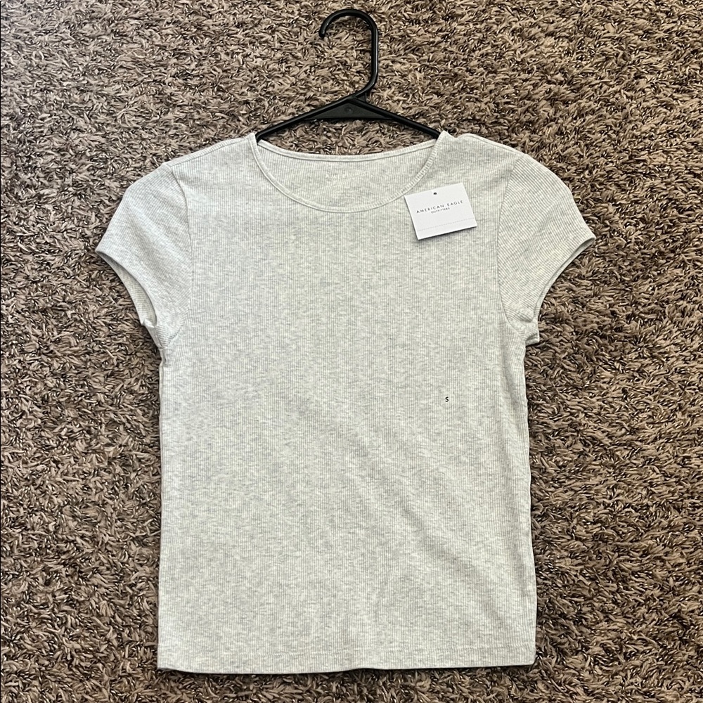 American Eagle Outfitters Ribbed Crewneck Tee - Light Gray